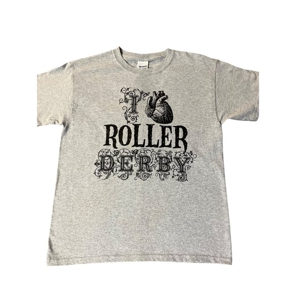 I Heart Roller Derby T-Shirt Youth L New Graphic Tee Custom Ink Tag Attached - Picture 3 of 14